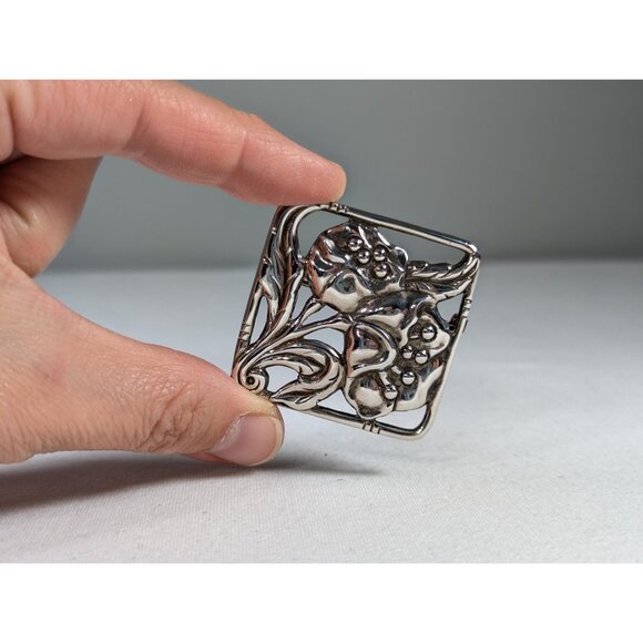 Vintage Danecraft Sterling Silver Poppy brooch, Square flower brooch gift for - Picture 3 of 8